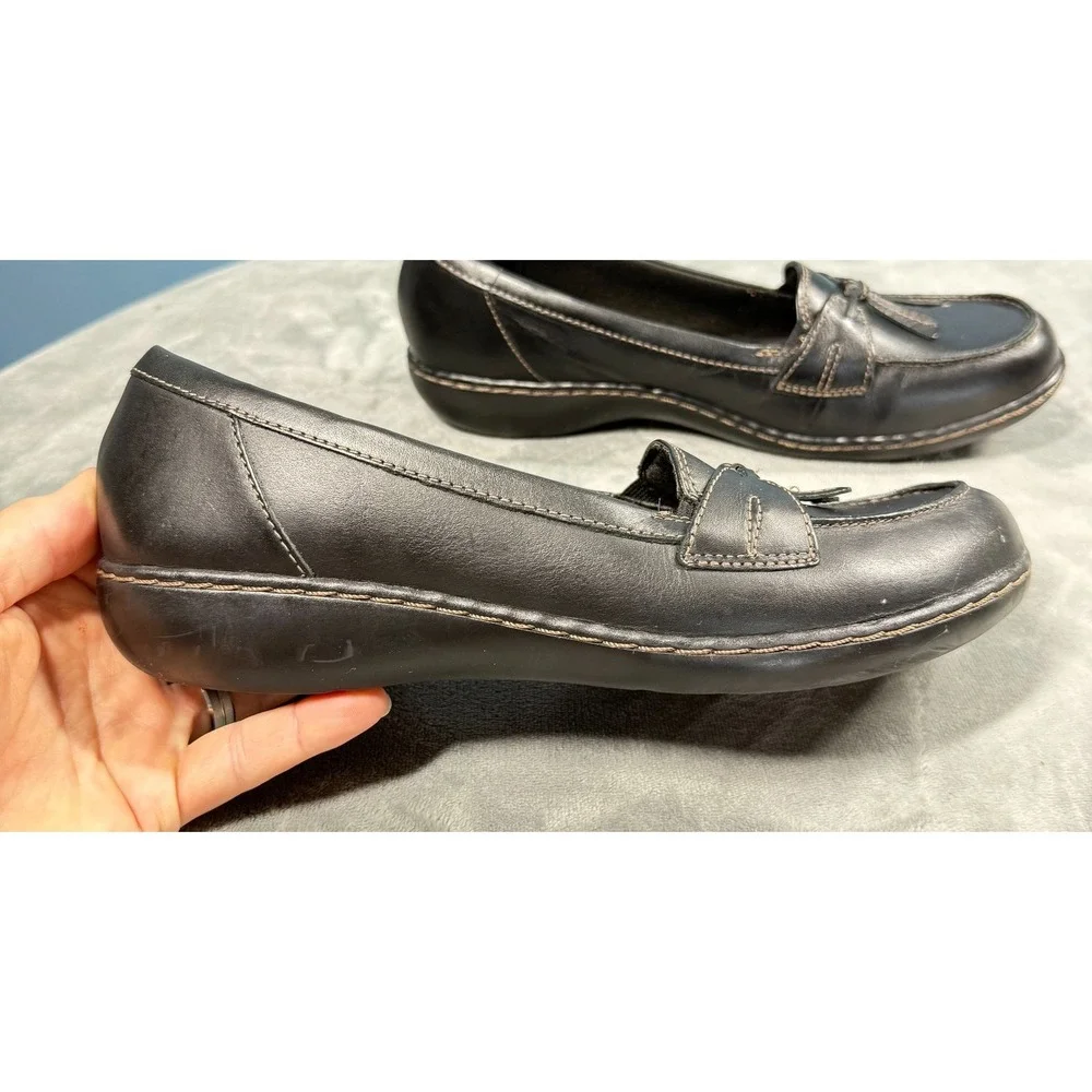Clarks Collection Loafers Womens 11 Black Leather Tassel Slip On
